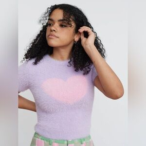 Lazy Oaf Heavy Heart Knitted Top Small EUC